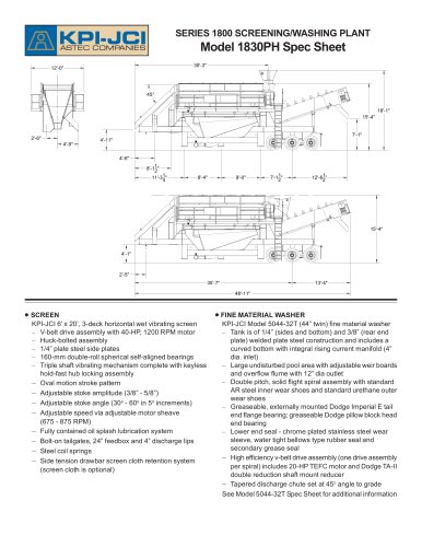 SERIES 1800 SCREENING/WASHING PLANT Model 1830PH Spec Sheet