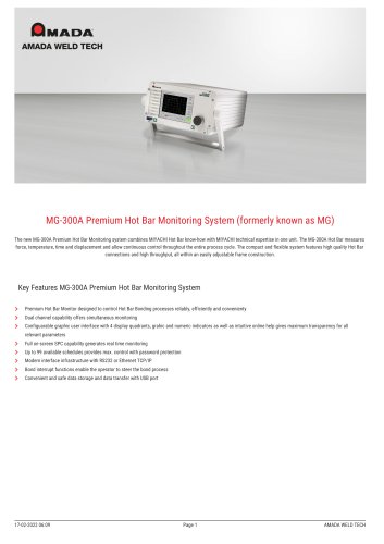 MG-300A Premium Hot Bar Monitoring System (formerly known as MG)