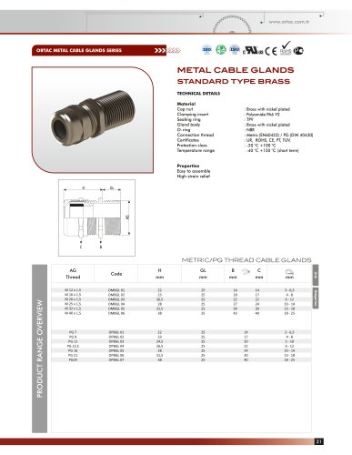 METAL CABLE GLANDS STANDARD TYPE BRASS