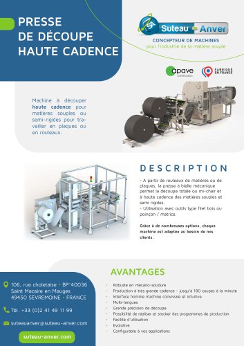 Fiche technique du produit - Presse de d&eacute;coupe haute cadence FR