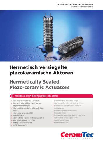 Hermetically Sealed Piezo-ceramic Actuators