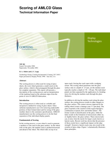 Scoring of AMLCD Glass