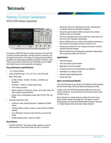 Arbitrary Function Generators AFG31000 Series Datasheet