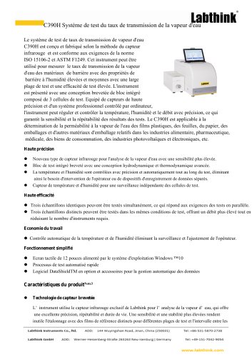 C390H Système de test du taux de transmission de la vapeur d eau
