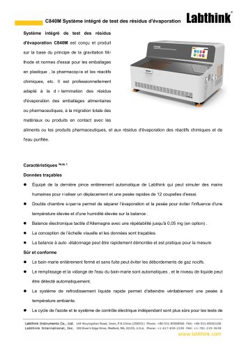 C840M Système intégré de test des résidus d'évaporation