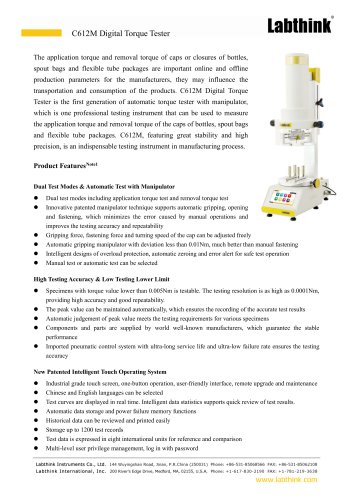 Flexible Tube Packages Lid Torque Test Instrument