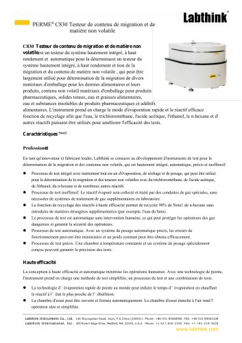 Instrument de test automatisé à haute efficacité pour l'évaporation des résidus pour les contenants alimentaires