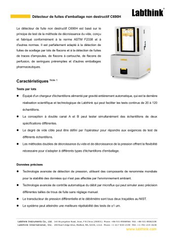 Labthink C690H Détection automatisée de fuites non destructives pour les produits pharmaceutiques