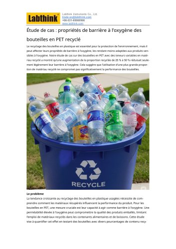 Propriétés de barrière à l'oxygène des bouteilles en PET fabriquées à partir de matériaux recyclés