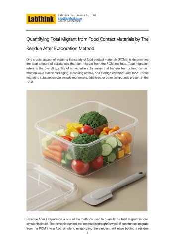 Quantifying Total Migrant from Food Contact Materials by The Residue After Evaporation Method