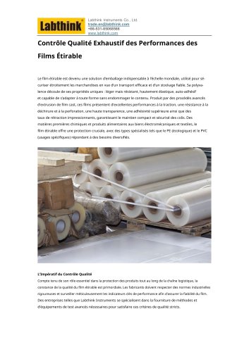 Solution d'emballage unique Labthink - Contrôle qualité complet des performances du film étirable