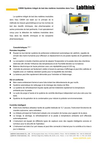 Système intégré de test des matières insolubles dans l'eau Labthink C850H pour les produits pharmaceutiques