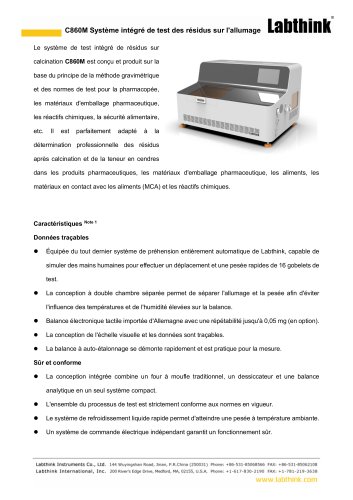 Système intégré de test des résidus après calcination Labthink C860M - Teneur en cendres / Cendres sulfatées pour produits pharmaceutiques