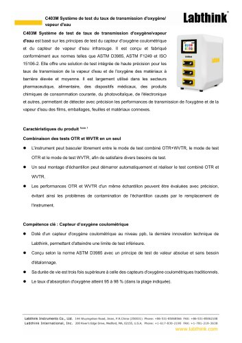 Système de test Labthink C403M pour le taux de transmission d'oxygène et de vapeur d'eau - Tests combinés d'OTR et de WVTR en un seul appareil