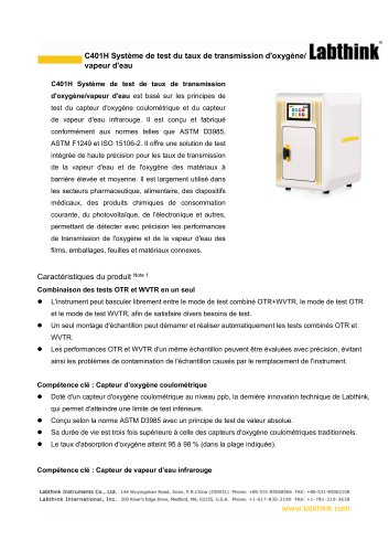 Système de test du taux de transmission de l'oxygène et de la vapeur d'eau Labthink C401H