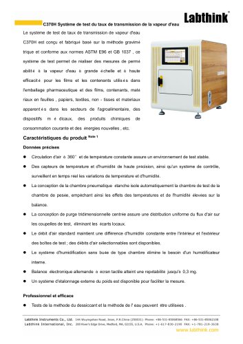 Système de test du taux de transmission de vapeur d'eau C370H - Méthode gravimétrique, ASTM E96, WVTR