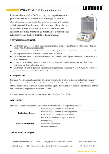 test etancheite air prix Testeur d'étanchéité pour emballage : MFY-01 | LABTHINK