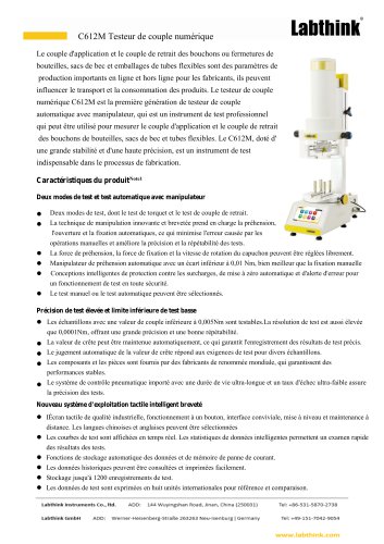 Testeur de couple de serrage de bouchon : Cap inspector C612M | Labthink