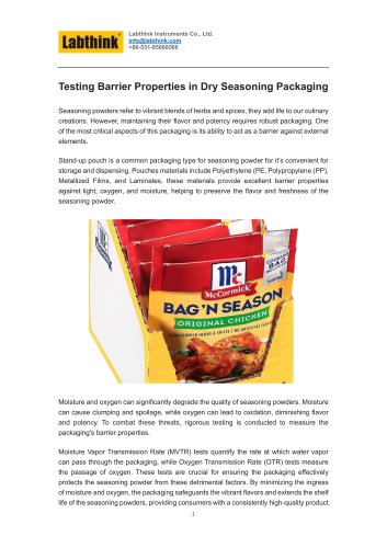 Testing Barrier Properties in Dry Seasoning Packaging