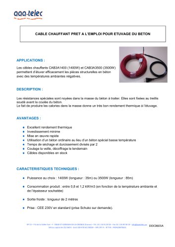 Câble chauffant prêt à l'emploi pour étuvage du béton