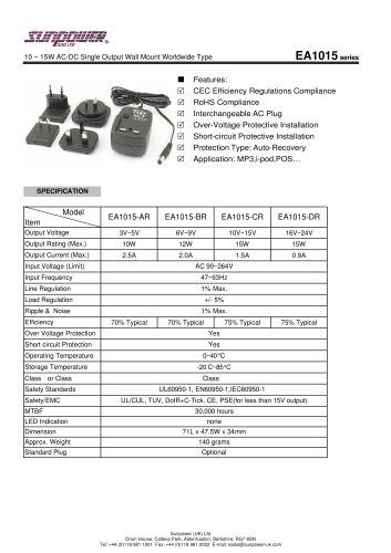 10W Interchangeable AC Plug Wall Mount Adapter