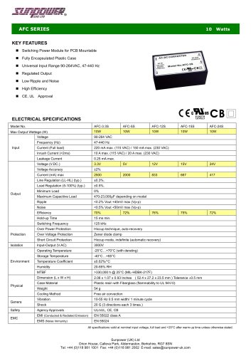 AFC Series - 10W Single Output Encapsulated PCB Mount PSU