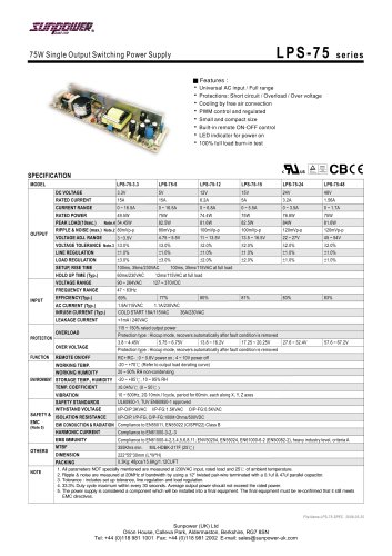 LPS-75 Series - 75W Single Output Open Frame Power Supply