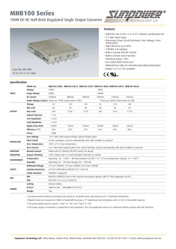 MHB100 Series - 100W DC-DC Half-Brick Regulated Single Output Converter