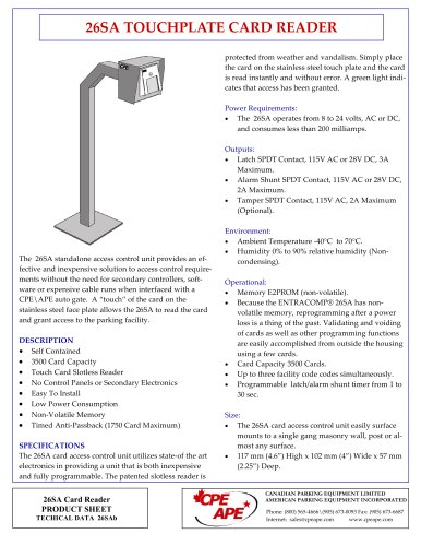 Stand Alone Touchplate Card Reader