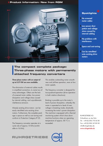 Three-phase motors with permanently attached frequency converters