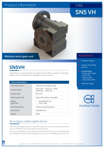 Worm gear SN5VH - product information