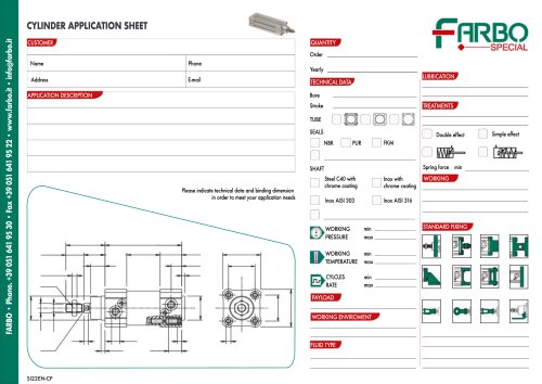 Special Pneumatic cylinders | Application sheet