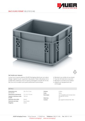 BACS EURO FERMÉ EG 21512 HG
