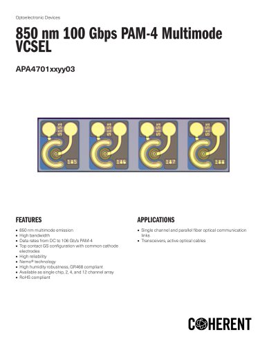 850 nm 100 Gbps PAM-4 Multimode VCSEL