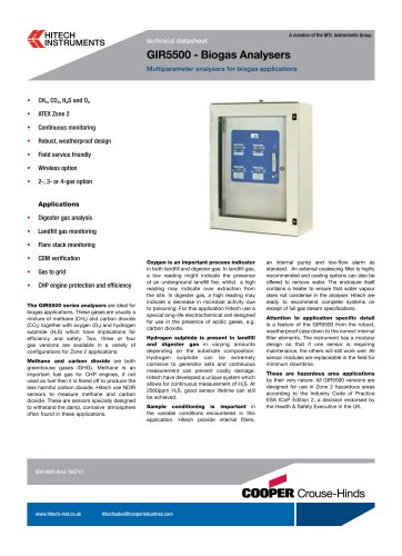 4 Gas Monitoring System For Biogas (Wall Mount) - GIR5500