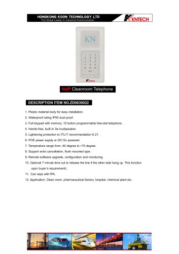 Cleanroom telephone with keypad KNZD-63 VoIP