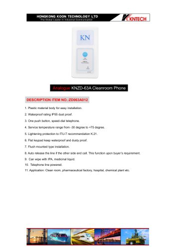 One Push Button Type Clean Room Intercom KNZD-63A Analogue