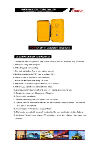 Tunnel Telephone Handsfree type KNSP-04 VoIP