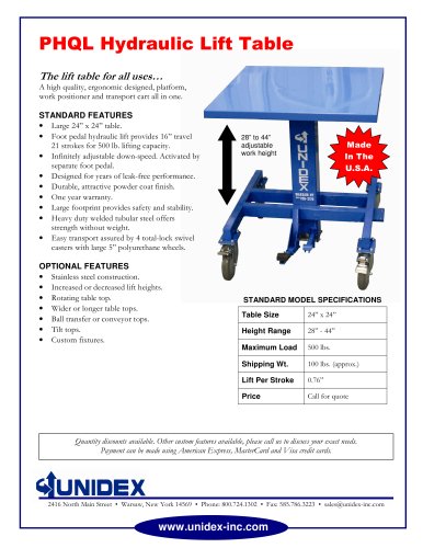 PHQL Hydraulic Lift Table