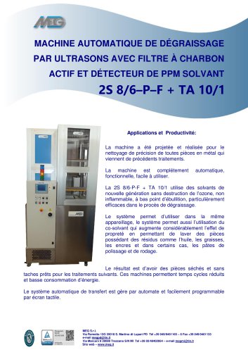 machine automatique de dégraissage à solvent par ultrasons 2S 8/6-P-F + TA 10/1