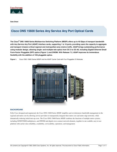 Cisco ONS 15600 Series Any Service Any Port Optical Cards