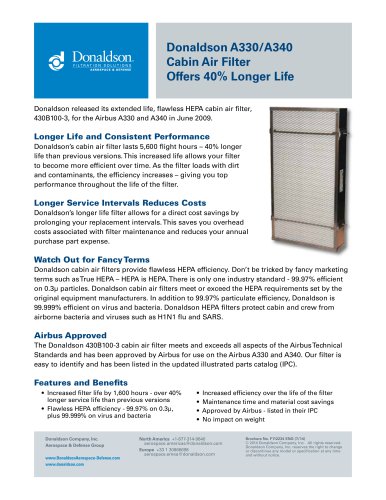 Donaldson A330/A340 Cabin Air Filter Offers 40% Longer Life