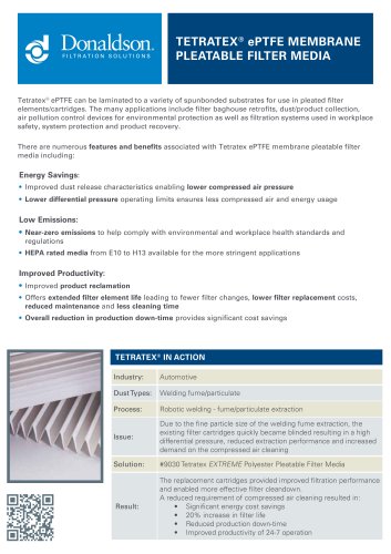 Tetratex Pleatable Filter Media