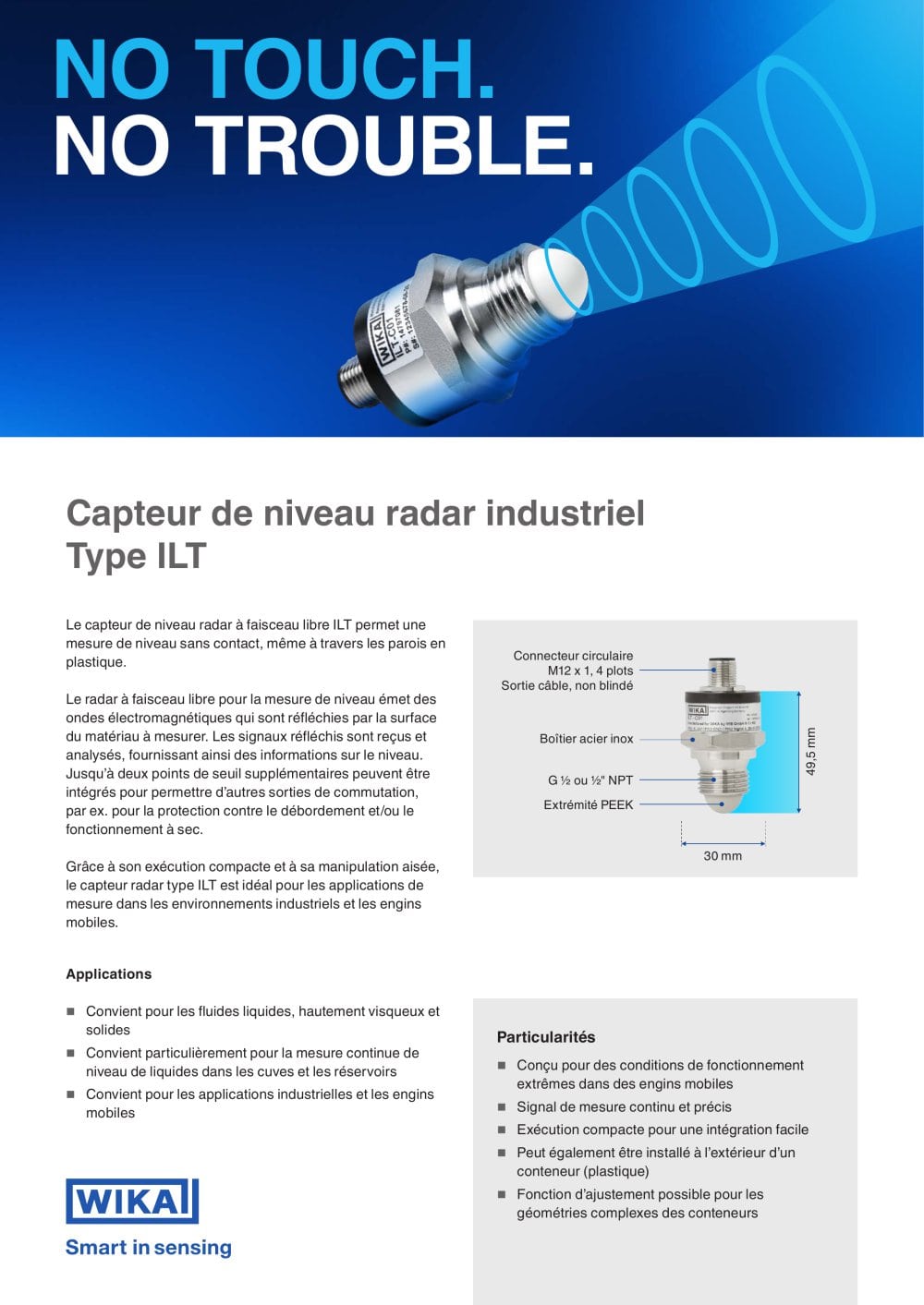Capteur de niveau radar industriel Type ILT - WIKA Alexander Wiegand SE & Co. KG
