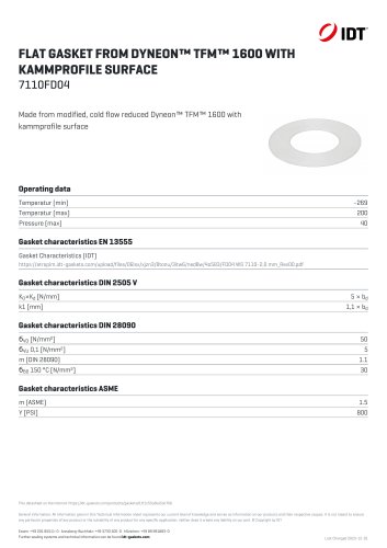 FLAT GASKET FROM DYNEON™ TFM™ 1600 WITH KAMMPROFILE SURFACE