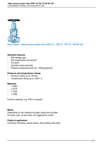 High pressure gate valve