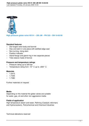 High pressure globe valve