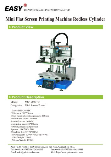 Mini Flat Screen Printing Machine Rodless Cylinder