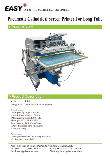 Pneumatic Cylindrical Screen Printer For Long Tube