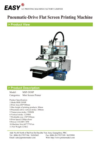 Pneumatic-Drive Flat Screen Printing Machine